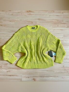 Vans Neon Yellow Cable Knit Crewneck Sweater Women L
